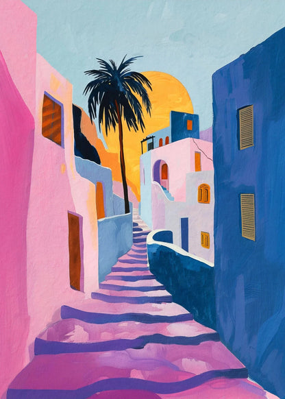 Pink Abstract Aesthetic Contemporary Greece Architecture Canvas Painting Mid Century Poster Print Wall Art Room Home Decor