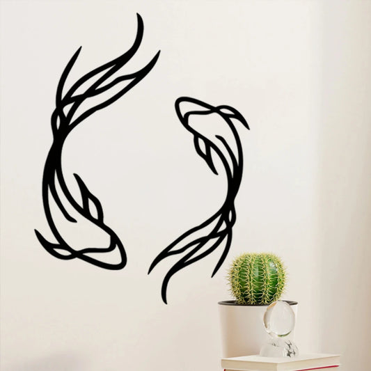 Feng Fish Art Metal Sculpture - Minimalist Line Art, Metal Wall Art, Betta Fish Wall Decor Abstract Art,Fish Vase Room Sticker