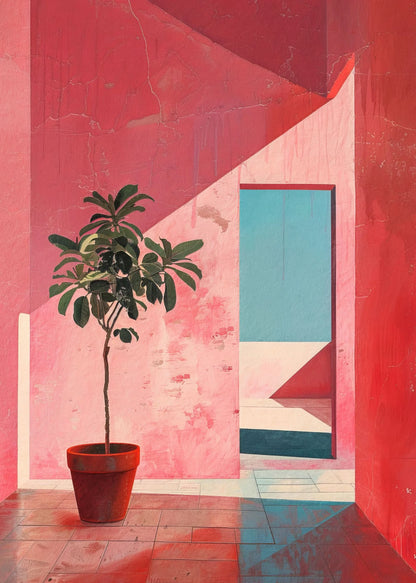 Pink Abstract Aesthetic Contemporary Greece Architecture Canvas Painting Mid Century Poster Print Wall Art Room Home Decor