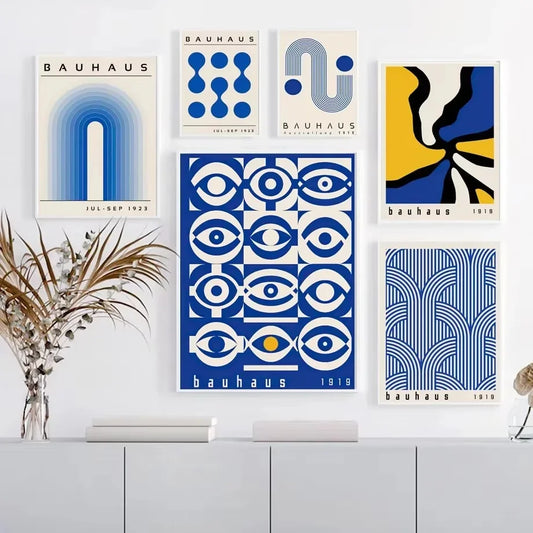 AbstractWall Art Mid CenturyModern Blue Bauhaus High DefinitionCanvasPrinting Poster Home Living Room Bedroom Decoration Pict