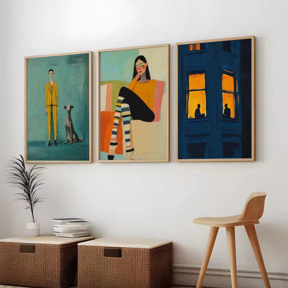 Retro Abstract 60s Fashion Woman and Goose Trendy Colorful Poster Canvas Paintings Wall Art Pictures Modern Home Decor
