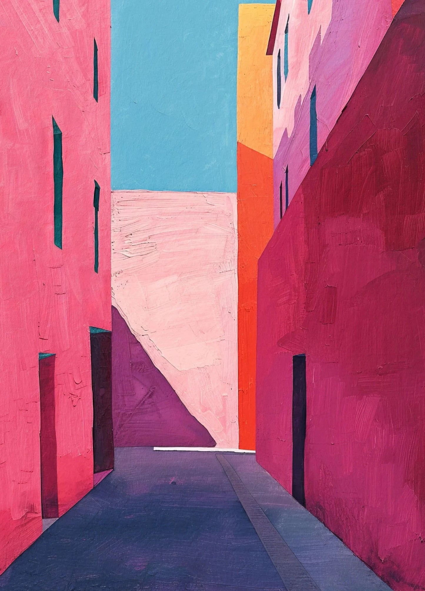 Pink Abstract Aesthetic Contemporary Greece Architecture Canvas Painting Mid Century Poster Print Wall Art Room Home Decor