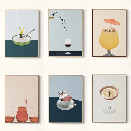 Canvas Painting Vintage Abstract Creative Poster Curiosity Funny Whimsy Premium Collage Wall Art Dorm Living Room Wall Decor