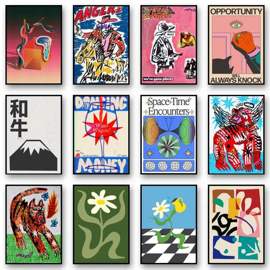 Vintage Abstract Classic Posters Retro Mind Maze Print Mid Century Wall Art Canvas Painting for Club Living Room Home Decor